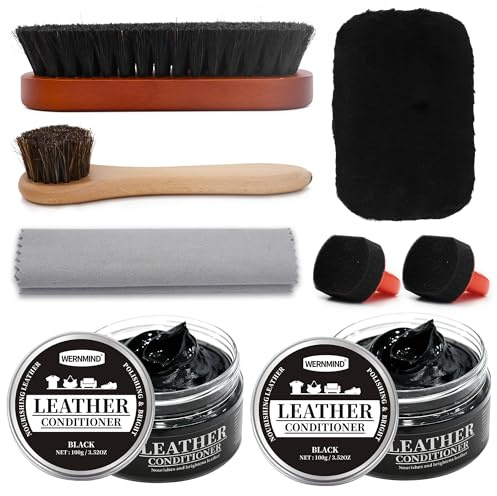 WERNMIND Black Shoe Polish for Leather Boot Care Shoe Shine Polish Wax Kit Clearner Brush Kit for Men Women
