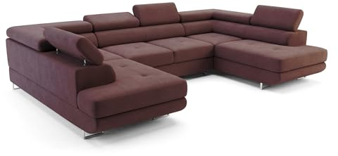 Ecksofa mit Schlaffunktion Big PASTI U-Form, Sofa Couch mit Bettkasten, 3-Sitzer Eckcouch, Schlafsofa für Wohnzimmer, Big Sofa Couch mit Schlaffunktion (Pet Friendly Edition Bordeaux)