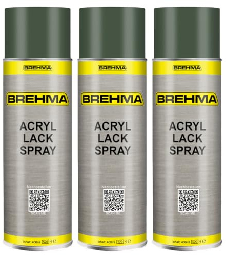 BREHMA 3x Acryl Lackspray Ral 6031 Bronzegrün matt Lack Farbe Sprühfarbe 400ml