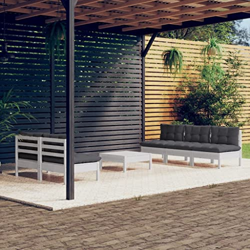 Mokuyary 6-TLG. Trädgårdsloungeset med antracit kudde furu, trädgårdsmöbelset, utomhus balkongset, terrassmöbler, trädgårdslounge, sittgrupp för terrass, balkong, trädgård