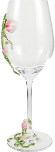 Luxshiny Verre à Vin Rouge en Verre Tulipe Décor Floral 3d Rose Gobelet à Cocktail Polyvalent pour Fête Bar et Restaurant Élégant et Vin Mousseux