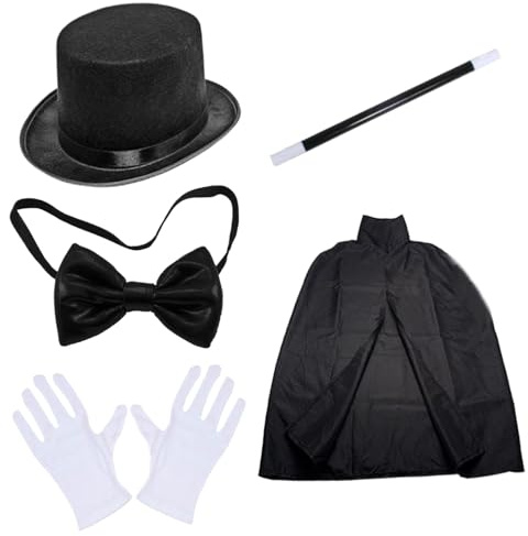 Faroby Barn magiker kostym set för låtsaslek, inkluderar hatt, handskar, trollspön, slips, kappa för halloween, fest, scen