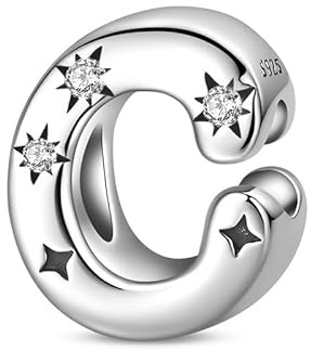 KUNVONIC Lettre Charme Perles de Alphabet C en argent sterling 925 pour bracelet et collier Pandora Compatible avec bracelets européens pour femmes et filles