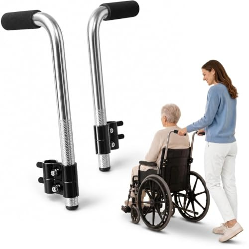 Wheelchair Handle Extender – 2 Pack Ergonomic Push Handle Extension for Wheelchair, Anti-Slip Padded Wheel Chair Grip, Universal Transport Chair Accessories for Elderly, Heavy Duty Steel Construction