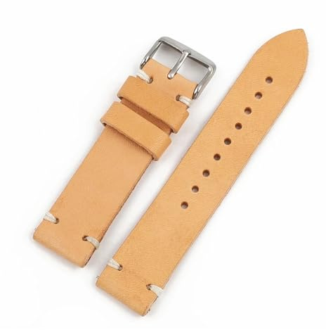 MENGKG Armband Av Äkta Läder Klocktillbehör Handgjorda Sydda Klockarmband 18 Mm 20 22 Kaffe Svart Klocka Band(Tan,18mm)