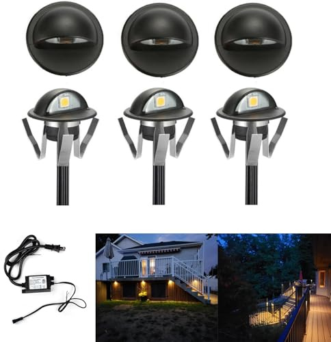 FVTLED Pack of 6 Warm White LED Deck Lights kit Φ1.38 Outdoor Garden Yard Decoration Lamp Recessed Pathway Step Warm White LED Lighting, Black