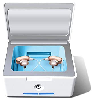 IRIVER BLANK Automatischer Hörgerätetrockner und elektronischer Cochlear-Trockner UV-C-Desinfektions-Sanitizer und Reinigungsfall-Halter und Trockenbox