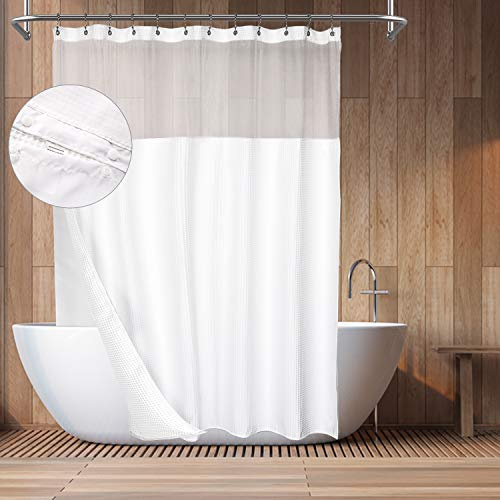 Barossa Design Cotton Shower Curtain with Snap-in Liner White, 71x75 Long