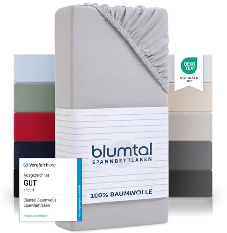 Blumtal® Basics Spannbettlaken Topper 180x200cmJersey im 2er Set - Bettlaken 180x200cm aus 100% Baumwolle - Oeko-TEX zertifiziertes Spannbetttuch 180x200 - Topper Laken - Moonlight Grey - Grau