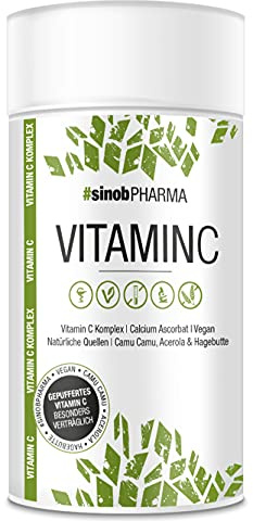 Vitamin C hochdosiert 500 mg reines Vitamin C pro Kapsel 1 x 60 Kapseln - Natürliche Quellen Camu Camu, Acerola, Hagebutte & gepuffert (ph-neutral, säurefrei und magenschonend), 100% Vegan
