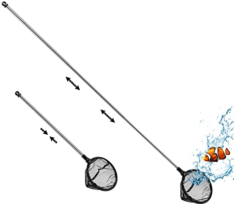 Filhome Telescopic Aquarium Fish Net, Fine Mesh Round Fish Net for Fish Tank with Extendable Long Handle (Dia. - 5inch/12.7cm)