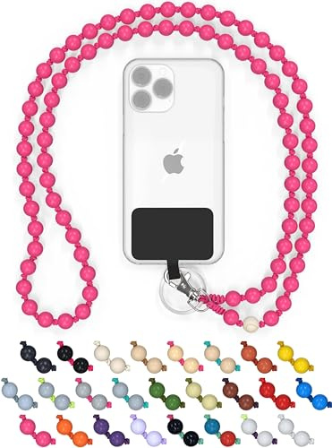 BEARFOOT Holzperlen Handykette universal 135 cm, handgefertigt (The Pink) | Schlüsselband zum Umhängen, kompatibel mit allen Smartphones, iPhone & Samsung, als Kette oder Necklace