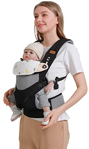SONARIN 3-in-1 Atmungsaktive Babytrage,Multifunktion Leichte Babytragetasche Ergonomisch Kindertrage Baby Tragesystem für Neugeborene ab Geburt 3-48 Monate,Bauchtrage Rückentrage(Schwarz)