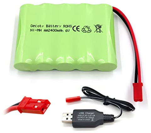 Gecoty® Batteria ricaricabile NI-MH AA 6V 2400mAh con cavo di ricarica (spina JST)