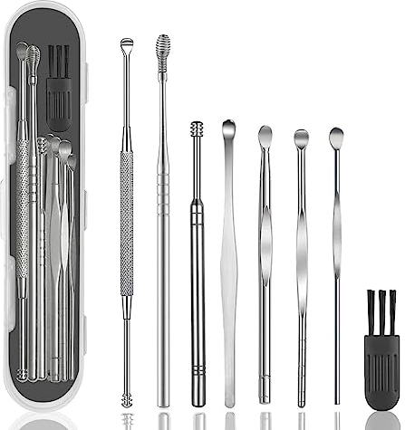 8 Pcs Ear Wax Removal kit,316L Stainless Steel Earwax Remover Tool,Professional Ear Cleaner Set with Cleaning Brush and Storage Box for Children and Adult(Silver)