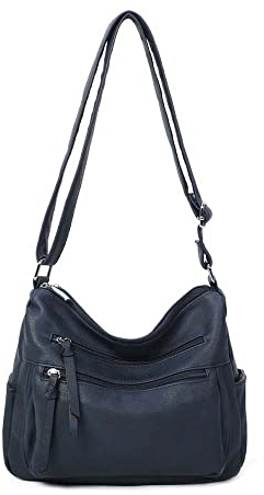 OBC Damen Tasche Shopper Schultertasche Umhängetasche Crossbody Henkeltasche Beuteltasche Crossover Handtasche City Bag Reise Kunst-Leder Dunkelblau