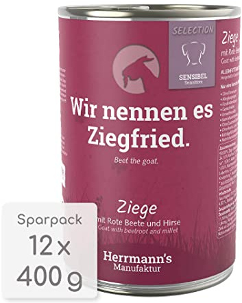 Herrmann's Herrmanns Selection Nassfutter Hund - Sensible - Ziege mit rote Beete und Hirse | 12 x 400 g