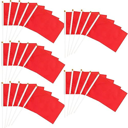 50 Packs Plain Red Hand-hold Mini Flag Solid Color DIY Graffiti Banner Referee Flag Party Parade Celebration Sports Kindergarten School Events Festival Outdoor Decoration 14 * 21cm/5.5 * 8.2in
