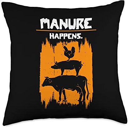 Funny Manure Happens | Cow Chicken Sheep | Farming Farmer Throw Pillow