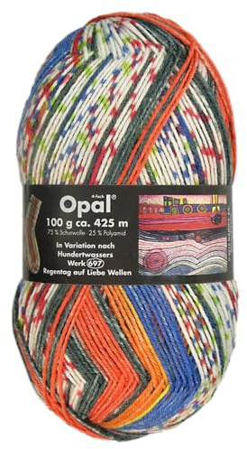 Frida's Wollhaus Opal 100 g Hundertwasser Sockenwolle 4-fach Strümpfe Socken Stricken 24 Farben (1435 | Regentag auf Liebe Wellen)