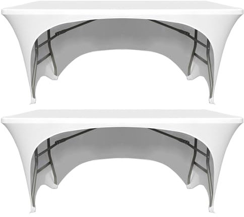 2 Packs 6FT Spandex Fitted Tablecover for Rectangle Tables with Open Back, Washable Rectangular Stretch Trestle Table Cloth for Banquet, Wedding Party Vendor Stand & Parties ,[183Lx76Wx76H] cm-White