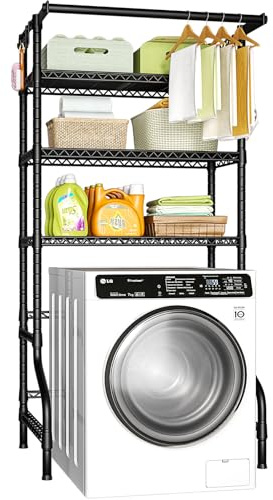 Ulif U11 Over Washer and Dryer Shelves, 3 Tiers Laundry Room Storage and Organizer Standing Shelf, Metal Freestanding Clothes Drying Rack, 33.9 W x 19.7 D x 77.6 H, Black