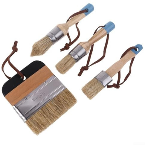 4 Pcs Chalk Paint Brush, Round Flat Pointed Wide Chalk Paint Wax Brush Set with Strap Soft Bristle for Home Décor Furniture Stencils