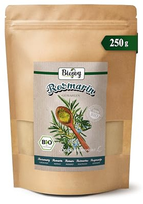 Biojoy Ekologisk malen rosmarin, krydda, rosmarinpulver, 250 g | Från Albanien, perfekt för matlagning eller grillning, Salvia rosmarinus L.