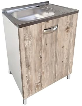 MABEL Mueble bajo fregadero de cocina con 1 puerta, organizador de madera ennoblecida con fregadero de apoyo de acero, mueble de cocina fácil de montar – L 60 cm x P 50 cm x H 83,5 cm