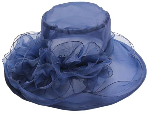ZESLIV Damenhut Organza Hut Party Hochzeit Anlasshut Brauthut Sonnenhut mit Blumen Sommerhut Sonnenschutz Strandhut