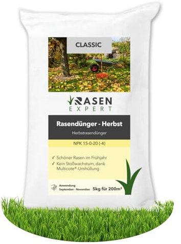 RasenExpert Herbstrasendünger 10kg Classic - Rasendünger Herbst - Herbstdünger Rasen (15-0-20 (-4)) - geeignet für Streuwagen
