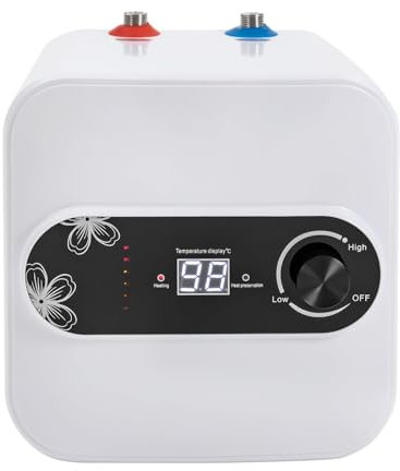 Chauffe-eau instantané sous évier 8L, chauffe-eau électrique 1500W avec température réglable, chauffe-eau avec revêtement en acier inoxydable 304, chaleur rapide en 3 minutes,conception anti-séchage