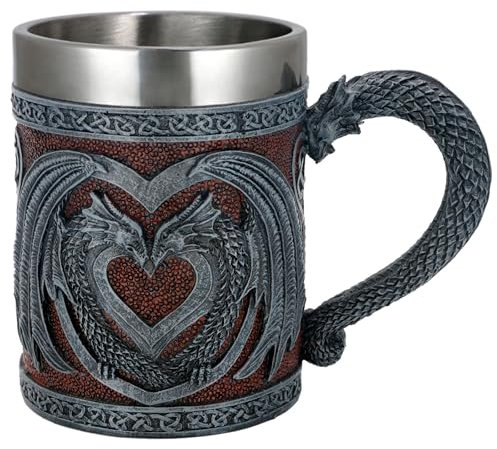 Medieval Dragon Mug - 15.8oz Valentines Dungeons and Dragons Gift Beer Steins Romantic Stainless Steel DnD Cup Dragon Coffee Mugs for Adults Wedding Girlfriend Wife Presents