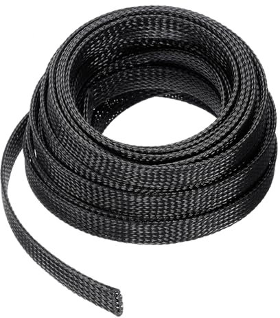 QUARKZMAN 25 Ft - 1/2 Pouce Gaine de Câble Tressée Extensible, Protecteur de Cordon de Gestion de Câble en Pet, Tube de Rangement de Fil pour TV Ordinateur Audio, Appareils Bureau, Noir