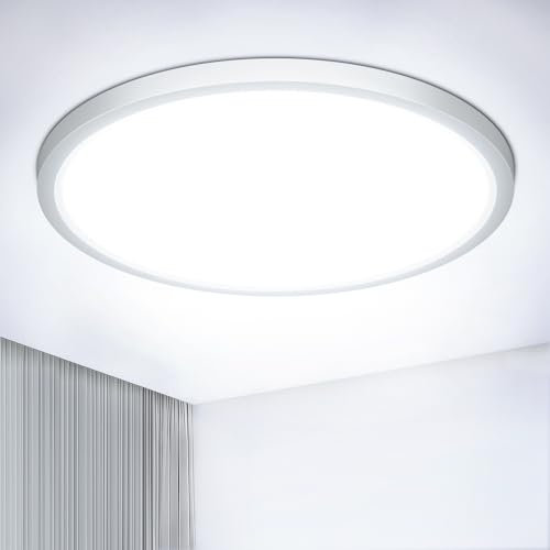 NIBSHOOM Plafoniera LED Rotonda Piatta 6500K, 18W/1800LM/IP44 Impermeabile Ultrasottile, Moderno Semplice Lampada per Soffitto, Bagno, Soggiorno, Camera, Cucina, 220*17mm