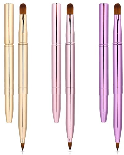 3 Pack Lip Brush for Lipstick, Retractable Lip Brush, Double-Ended Lip Makeup Brushes, Trave Lip Makeup Brush Set for Lipstick Lip Gloss