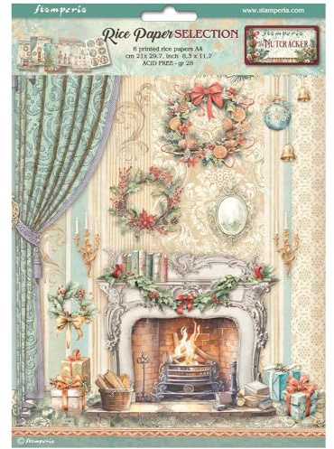 Stamperia Motiv-Strohseiden Sortiment The Nutcracker 6er-Set DIN A4 Vielseitiges Strohseidenpapier mit Nussknacker-Motiven, Scrapbooking, Basteln, Papierprojekte und Weihnachtsdeko