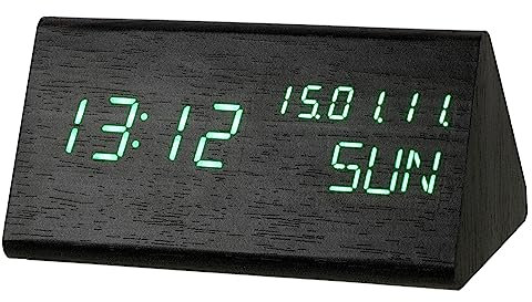 ULDIGI Wood Grain Digital Alarm Clock Mit Thermometer Soundaktivierung Und Display Für Schlafzimmer Und Schreibtisch