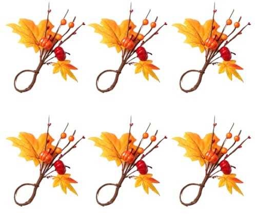 6 servilletas de Acción de Gracias Anillos de servilleta de otoño Porta servilletas de Calabaza con Hojas de Acción de Gracias decoración de Mesa para Fiestas navideñas Estilo 1