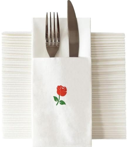 Lpitoy 50 Pcs Paper Napkins, Prefolded Dinner Napkins with Built in Flatware Pocket for Silverware Valentine Christmas Wedding Party