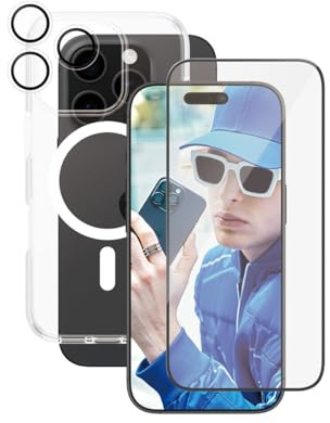 PanzerGlass CARE 3-in-1 Set für iPhone 16 Pro, 16 cm (6,3 Zoll), 2024, Displayschutzfolie + transparente Hartschale mit MagSafe + Objektivschutz, vollständiger 360° Fall- und Kratzschutz,