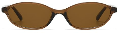 LJCZKA Lunettes de Soleil Ovale Rétro pour Femmes Hommes, Œil de Chat Lunettes de Soleil Vintage Années 90 Petit Ovale Lunette Mode Protection UV (Foncé Marron Marron)
