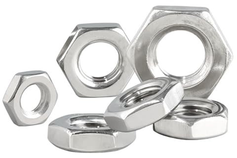 KVLHCSVA 2/5/10/25 Stück 304 Edelstahl Flache Sechskantmutter M2,5 M3 M4 M5 M6 M8 M10 M12 M14 M16 Sechskant-Wafer niedrige dünne Kontermutter