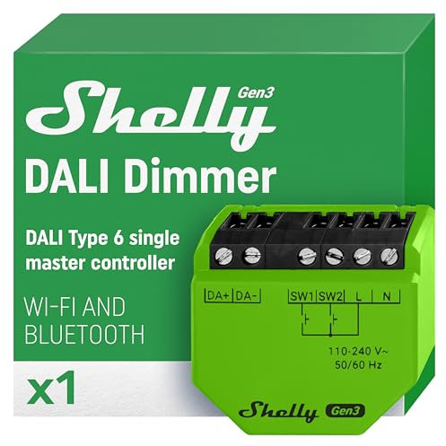 Shelly DALI Dimmer Gen3, Controller LED Wi-Fi, Rete di Luci DALI, Alimentazione Bus Integrata, Supporto KNX, Controllo Remoto, DALI Parte 207, Nessun Hub Richiesto, Alexa e Google Home
