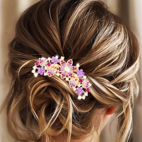 Jovono Haarkamm mit Strass-Blume für die Braut zur Hochzeit, goldene Kristalle, Haarteile für die Braut, Vintage-Haar-Accessoires für Frauen(Lila)