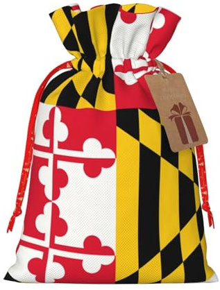 HJLUUFT Jutebeutel mit Flagge von Maryland, Weihnachtsgeschenktasche mit Kordelzug und Geschenkanhänger, für Hochzeit, Weihnachten, Party