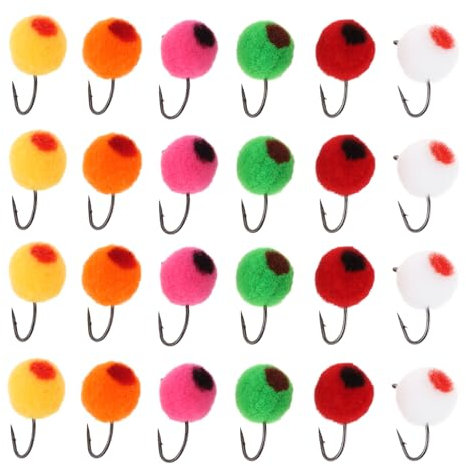 YINETTECH 24-teiliges Fliegenfischen-Fliegenset Insekten-Eier Schwimmender Köder Messingperlenkopf-Köder für Lachs Steelhead-Forelle 15 X 6,3 Mm Mehrfarbig