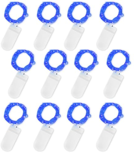 Jsdoin LED Mini Lichterkette mit Batterie, 12x20er Micro Lichterkette außen Batterie, 2M DIY kleine Lichterketten Wasserdicht für Party Hochzeit Weihnachten Beleuchtung Deko (Blau, 12 Pack)