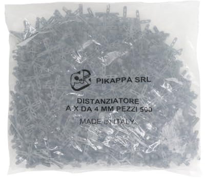 Pikappa 652 Distanziatore a croce da 4 mm per piastrelle e rivestimenti. Colore Grigio. Sacchetto da 500 pezzi