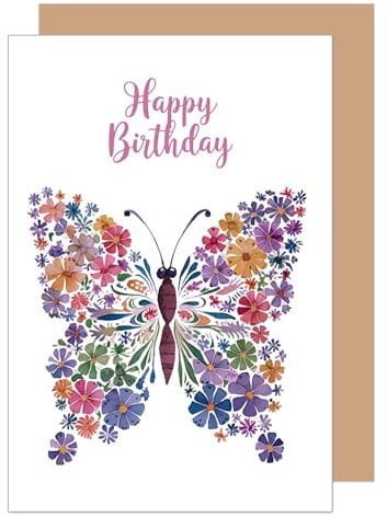 Edition Seidel Carte d'anniversaire de qualité supérieure avec enveloppe - Carte de vœux d'anniversaire - Pour homme, femme, petit ami, petite amie - Papillons (G3778)
